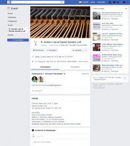 Annuncio facebook del concerto di R. Andrew Lee al Daniel Goode's Loft di New York, con il programma della serata e altre indicazioni. 